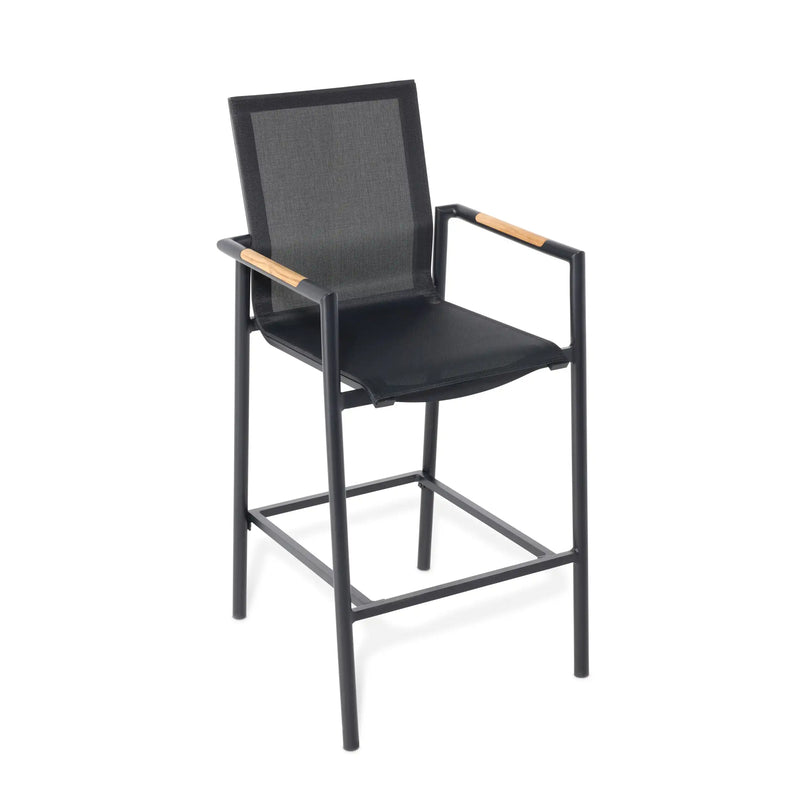 Capri Sling Teak Accent Arm Barstool - The Great Escape