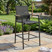 Capri Sling Teak Accent Arm Barstool - The Great Escape