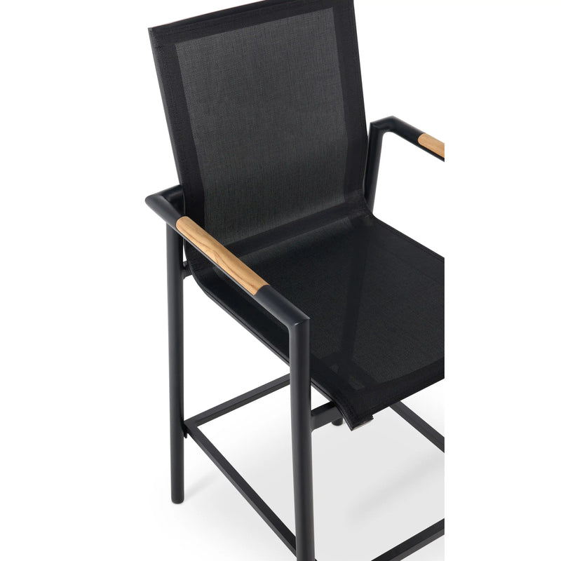 Capri Sling Teak Accent Arm Barstool - The Great Escape