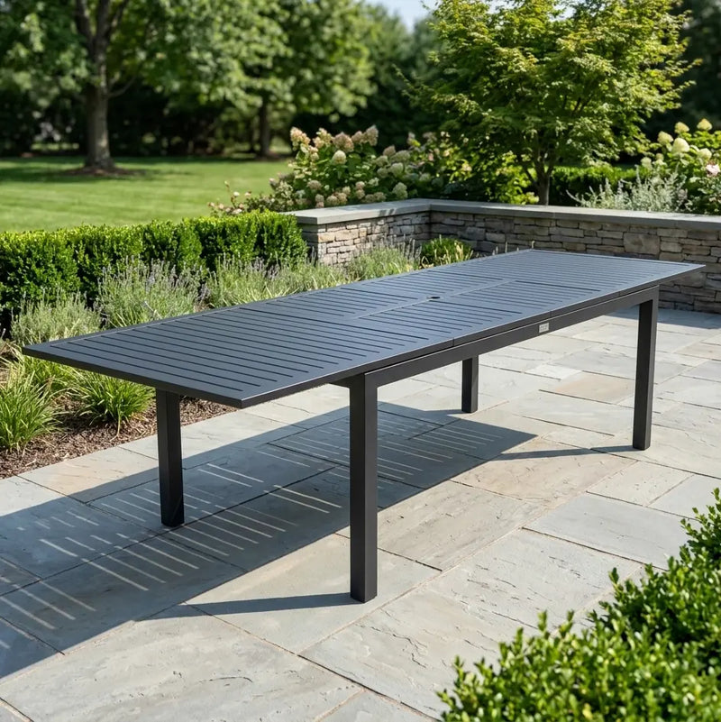 Capri 40" x 86"-133" Rectangle Aluminum Slat Double Butterfly Extension Table - The Great Escape