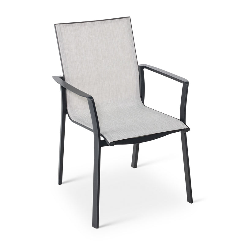 Mila Grey Sling Stacking Dining Arm Chair - The Great Escape