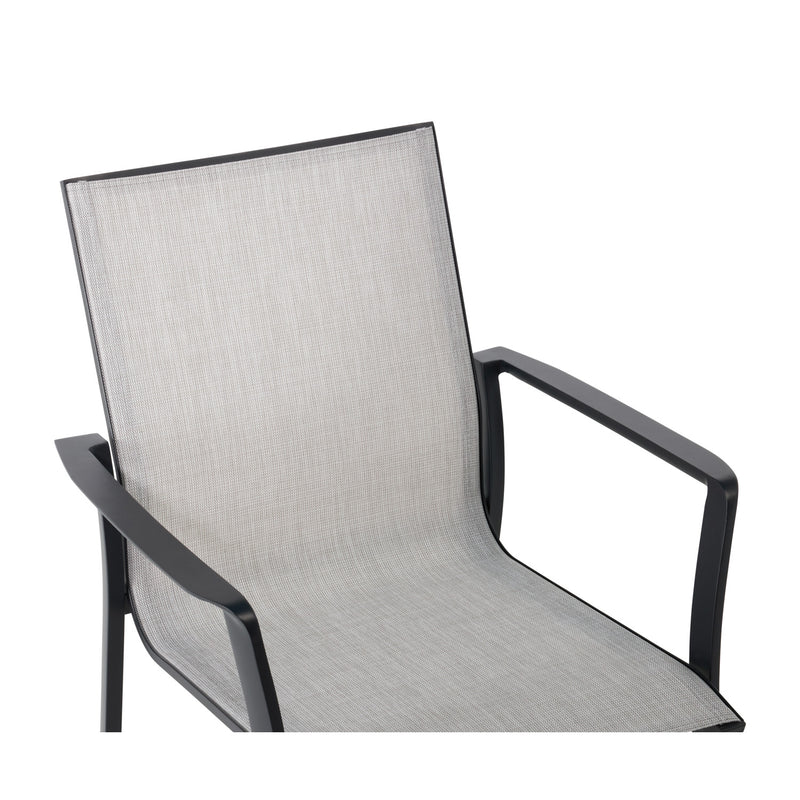 Mila Grey Sling Stacking Dining Arm Chair - The Great Escape