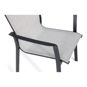 Mila Grey Sling Stacking Dining Arm Chair - The Great Escape