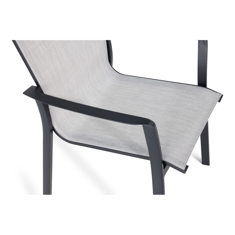 Mila Grey Sling Stacking Dining Arm Chair - The Great Escape