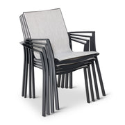 Mila Grey Sling Stacking Dining Arm Chair - The Great Escape
