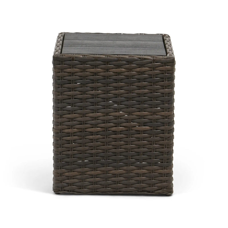 Aruba 24" Square Brown Woven Poly Top Side Table - The Great Escape