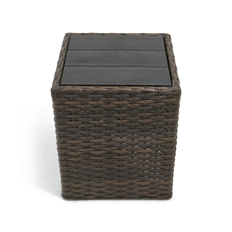 Aruba 24" Square Brown Woven Poly Top Side Table - The Great Escape