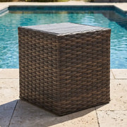 Aruba 24" Square Brown Woven Poly Top Side Table - The Great Escape