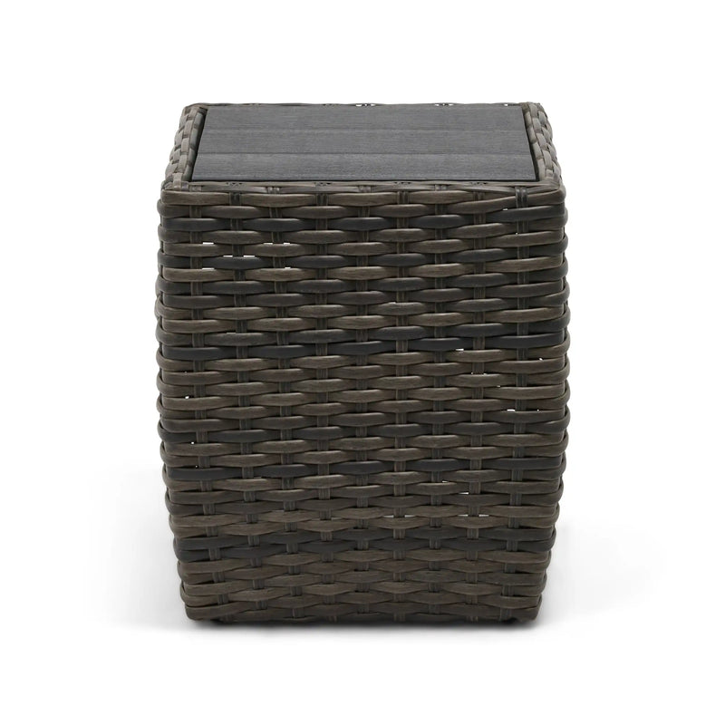 Aurora 24" Square Grey Woven Poly Top Side Table - The Great Escape