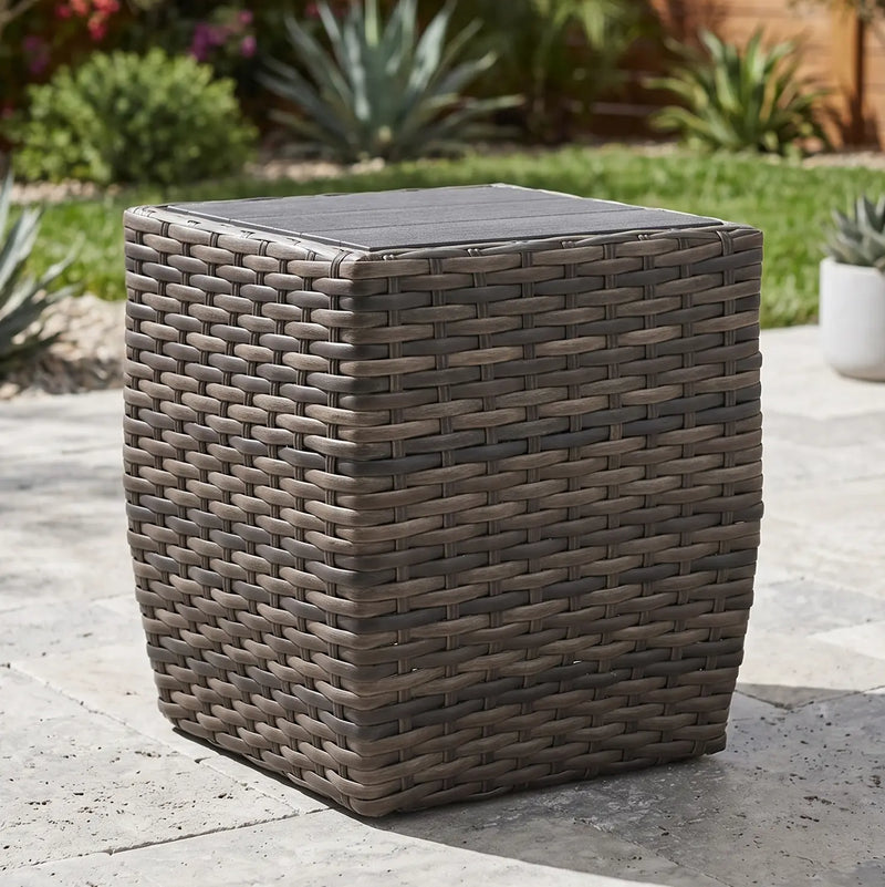 Aurora 24" Square Grey Woven Poly Top Side Table - The Great Escape