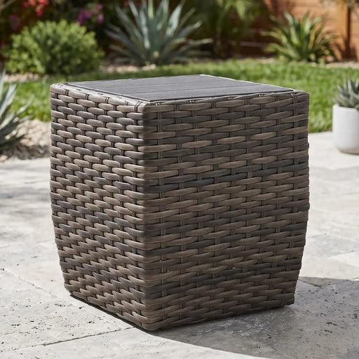 Aurora 24" Square Grey Woven Poly Top Side Table - The Great Escape