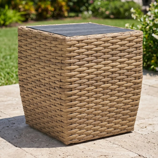 Benson 24" Square Driftwood Woven Poly Top Side Table - The Great Escape