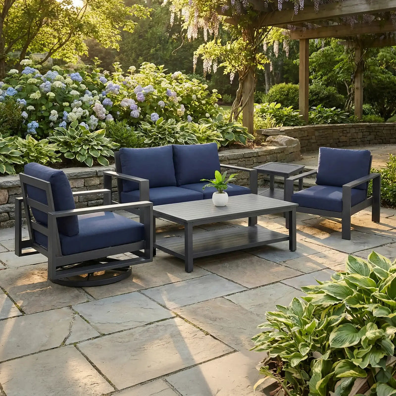 Sutton Grey 5 Piece Loveseat Group - Spectrum Indigo - The Great Escape