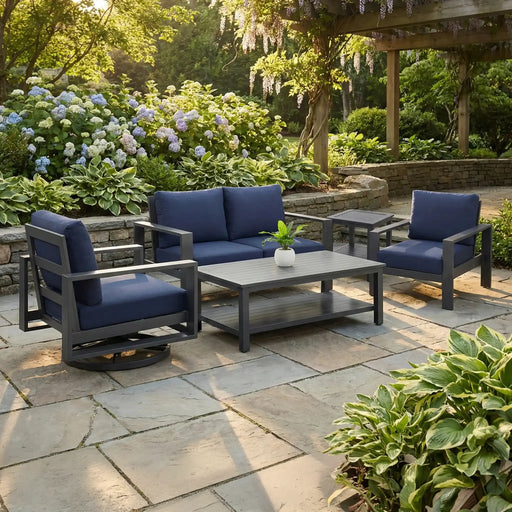 Sutton Grey 5 Piece Loveseat Group - Spectrum Indigo - The Great Escape