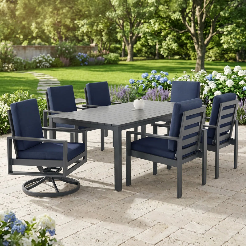 Newport Grey 7 Piece Dining Group in Spectrum Indigo - The Great Escape