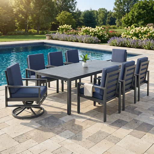 Newport Grey 9 Piece Dining Group in Spectrum Indigo - The Great Escape