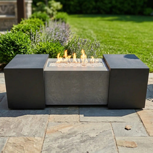 24"x58" Rectangle Concrete Black Modern Firepit/Coffee Table - The Great Escape