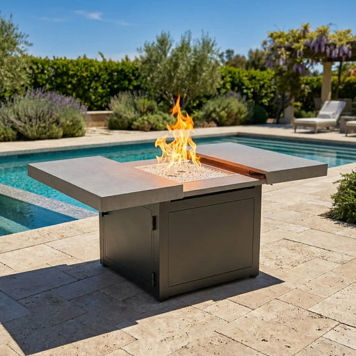 34" Square Concrete Black Firepit/Coffee Table - The Great Escape