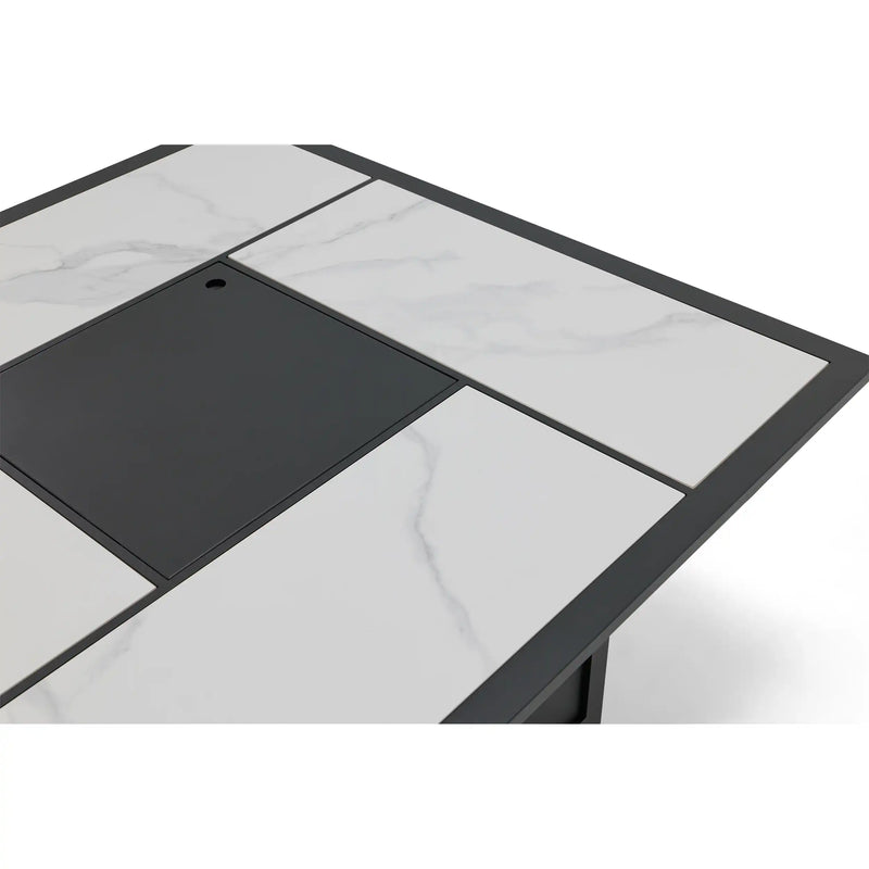42" Square Black Sintered Stone Firepit W/ Lid - The Great Escape