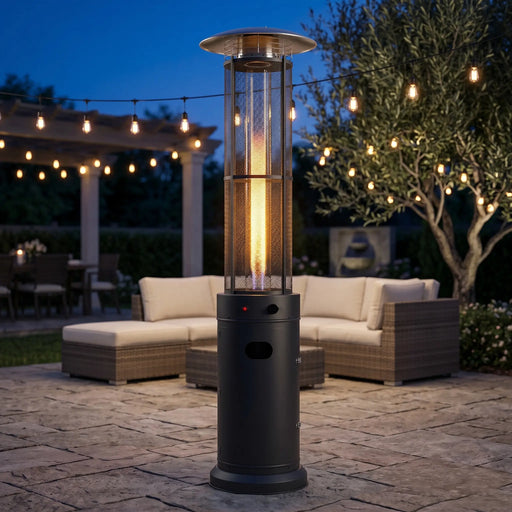 Commercial Round Glass Tube 42K BTU Patio Heater Matte Black - The Great Escape