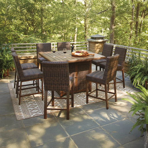 Bayfield 9 Piece Bar Height Fire Table Group - The Great Escape