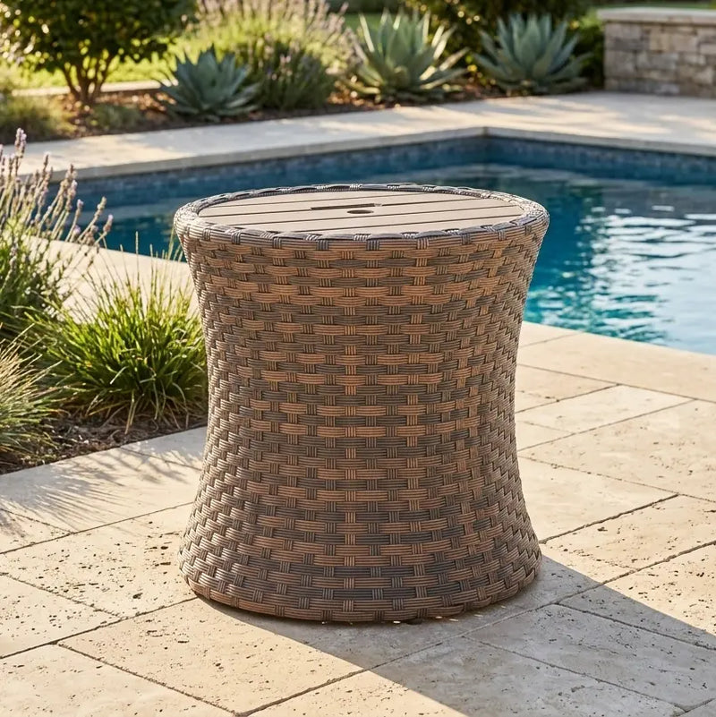 Arcadia Brown 23" Round Umbrella End Table - The Great Escape