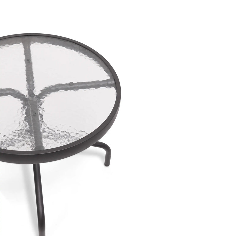 Davenport 20 Inch Round Aluminum Glass Dining Table - The Great Escape