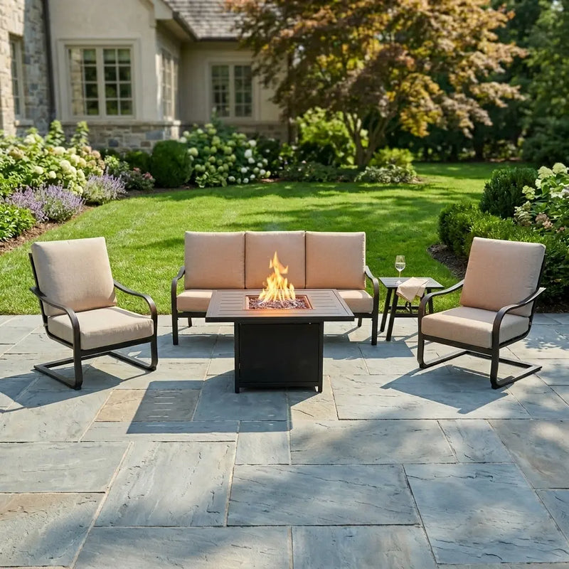 Wade 5 Piece Sofa Firepit Chat Group - The Great Escape