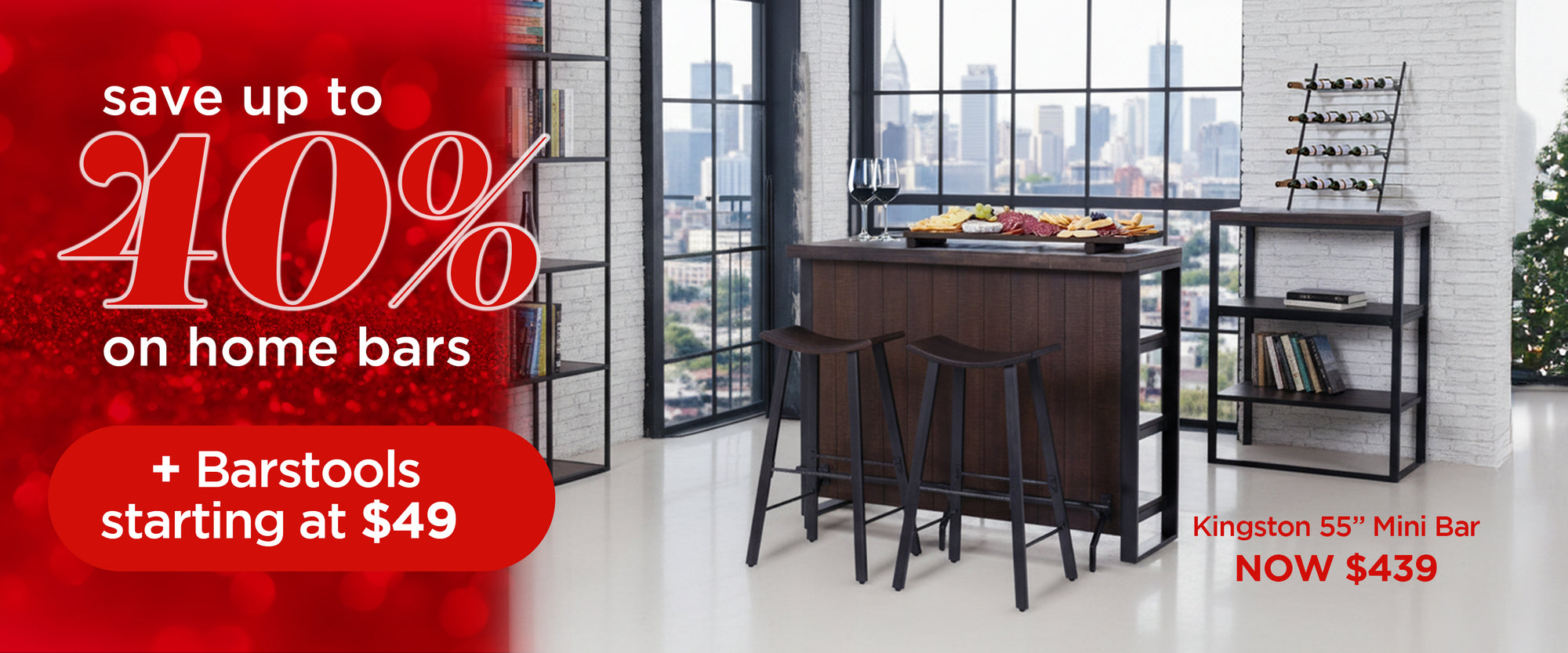 Save up to 40% on home bars, PLUS barstools starting at $49 | Kingston 55" Mini Bar NOW $439