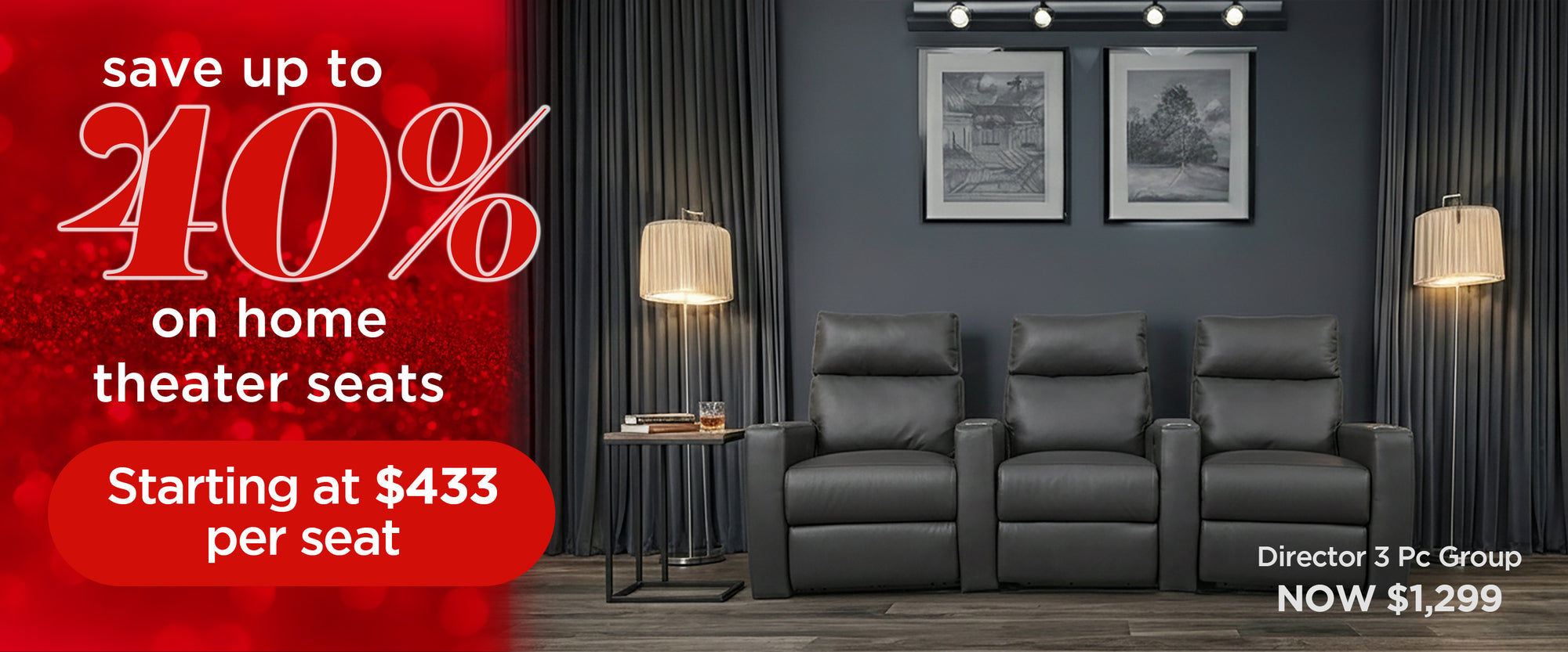 Save up to 40% on home theater seats, starting at $433 per seat | Director 3 Pc Group NOW $1,299 at The Great Escape