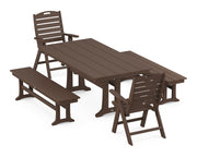 Nautical Folding Highback Chair 5 Piece Farmhouse Dining Set W/ Trestle Legs & Benches