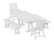 Nautical Folding Highback Chair 5 Piece Farmhouse Dining Set W/ Trestle Legs & Benches