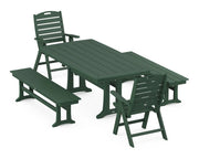 Nautical Folding Highback Chair 5 Piece Dining Set W/ Trestle Legs & Benches - The Great Escape