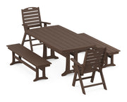 Picture of Nautical Folding Highback Chair 5 Piece Dining Set W/ Trestle Legs & Benches