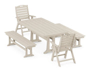 Nautical Folding Highback Chair 5 Piece Dining Set W/ Trestle Legs & Benches - The Great Escape