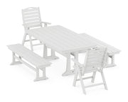 Picture of Nautical Folding Highback Chair 5 Piece Dining Set W/ Trestle Legs & Benches