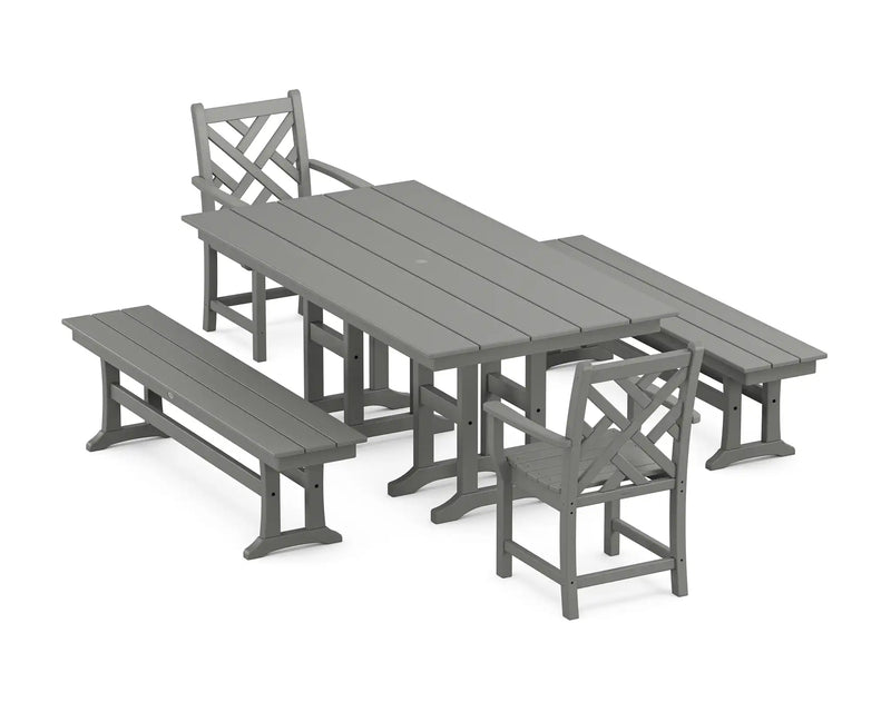 Chippendale 5 Piece Farmhouse Dining Set W/ Benches - The Great Escape