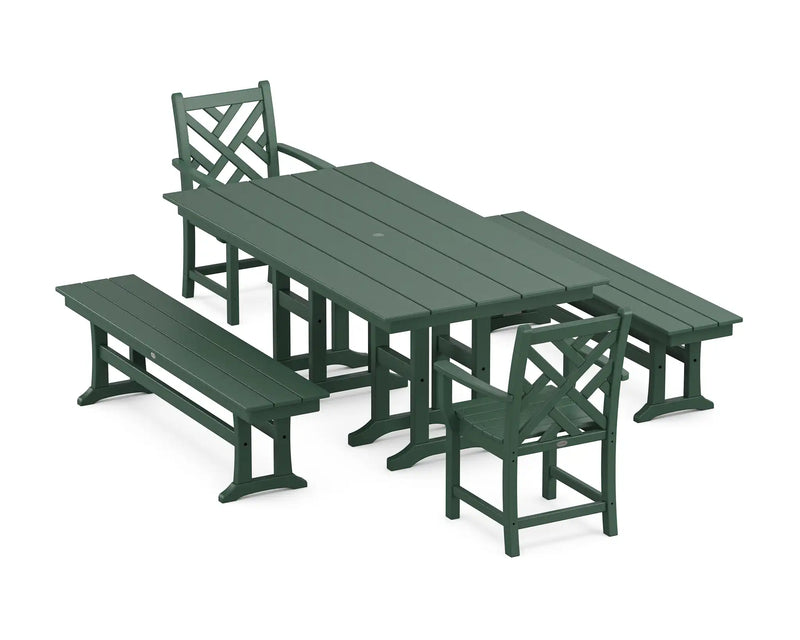 Chippendale 5 Piece Farmhouse Dining Set W/ Benches - The Great Escape