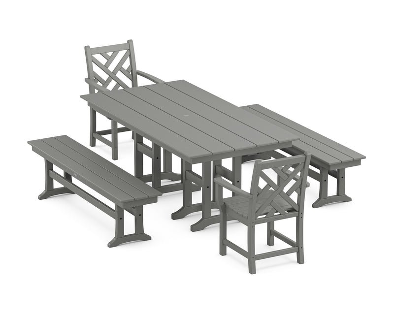 Picture of Chippendale 5 Piece Farmhouse Dining Set with Benches