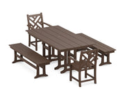 Chippendale 5 Piece Farmhouse Dining Set W/ Benches - The Great Escape