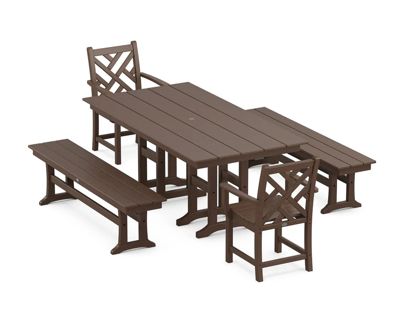 Chippendale 5 Piece Farmhouse Dining Set W/ Benches - The Great Escape