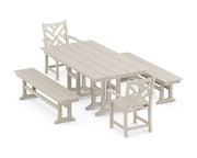 Chippendale 5 Piece Farmhouse Dining Set W/ Benches - The Great Escape