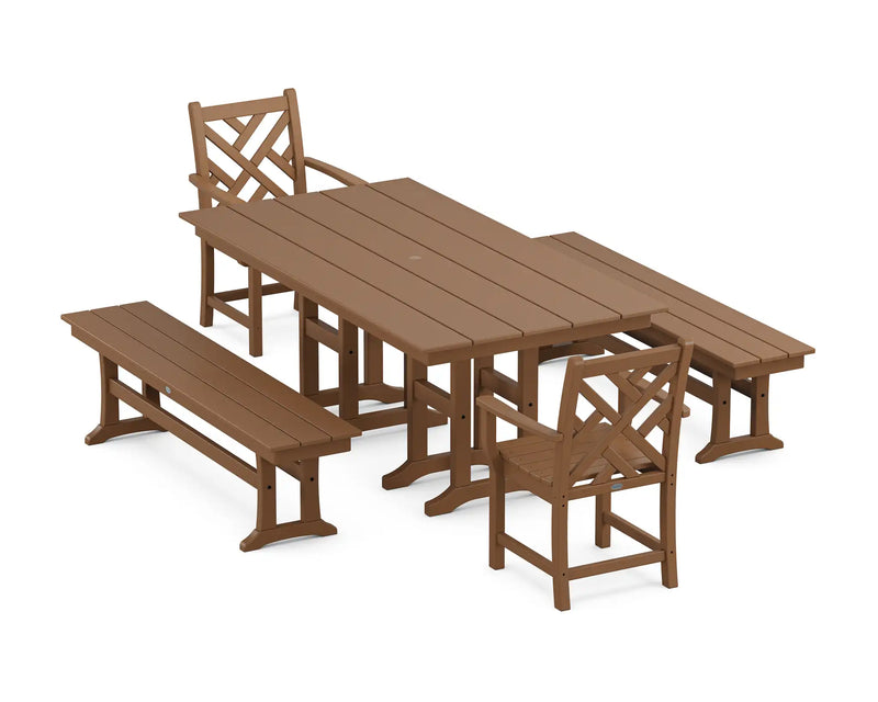 Chippendale 5 Piece Farmhouse Dining Set W/ Benches - The Great Escape