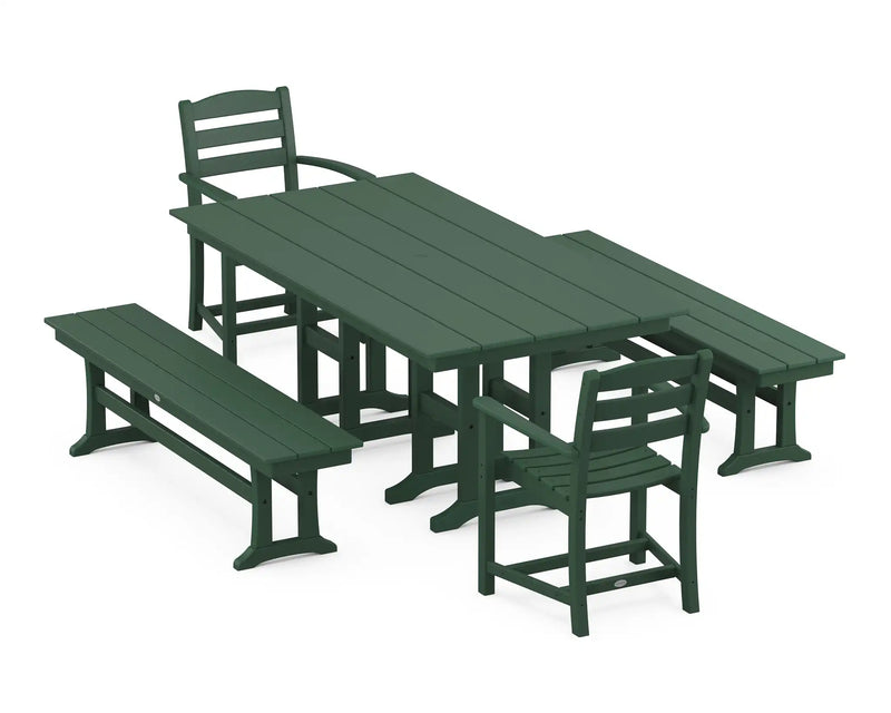 La Casa Café 5 Piece Farmhouse Dining Set W/ Benches - The Great Escape