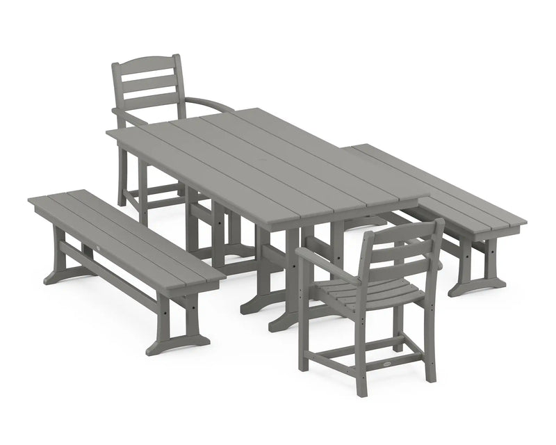 La Casa Café 5 Piece Farmhouse Dining Set W/ Benches - The Great Escape