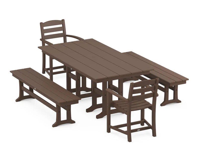 La Casa Café 5 Piece Farmhouse Dining Set W/ Benches - The Great Escape
