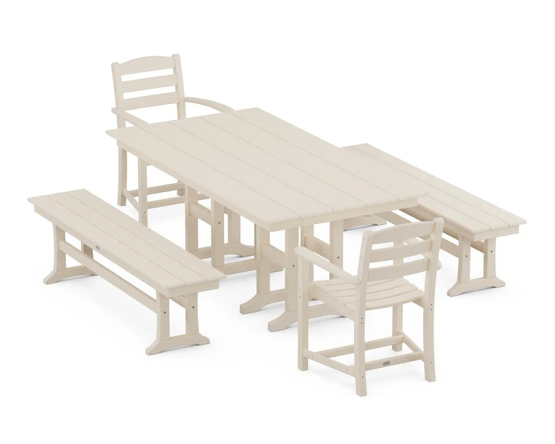 La Casa Café 5 Piece Farmhouse Dining Set W/ Benches - The Great Escape