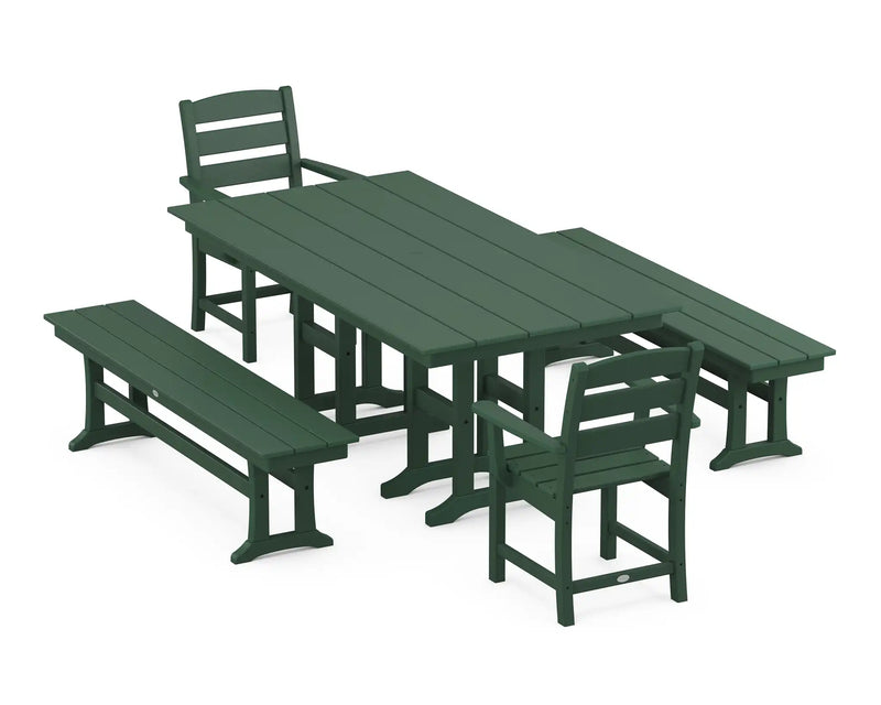 Lakeside 5 Piece Farmhouse Dining Set W/ Benches - The Great Escape