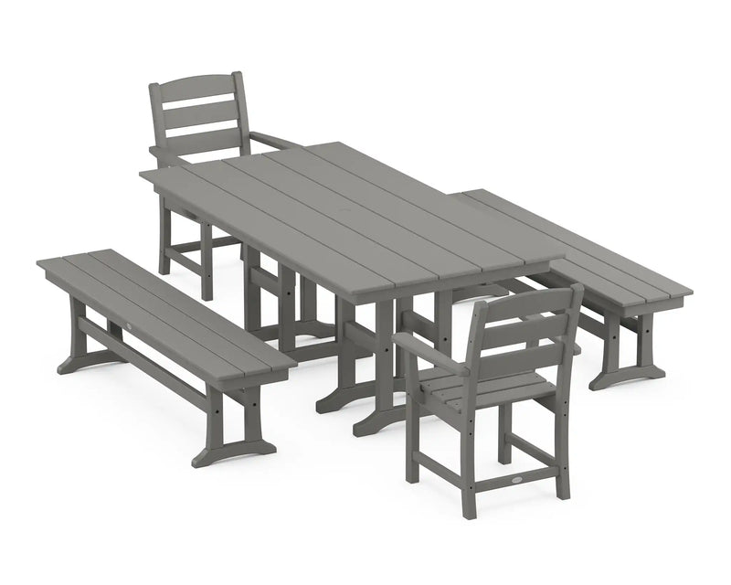 Lakeside 5 Piece Farmhouse Dining Set W/ Benches - The Great Escape