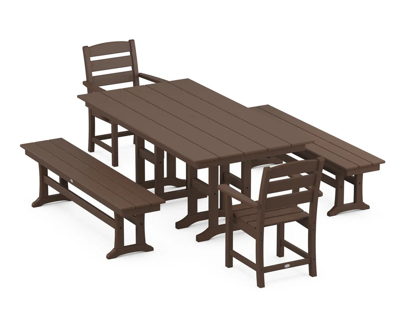 Lakeside 5 Piece Farmhouse Dining Set W/ Benches - The Great Escape